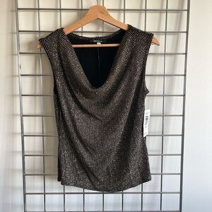 Onyx Metallic Cowl Neck Sleeveless Top - Black & Gold